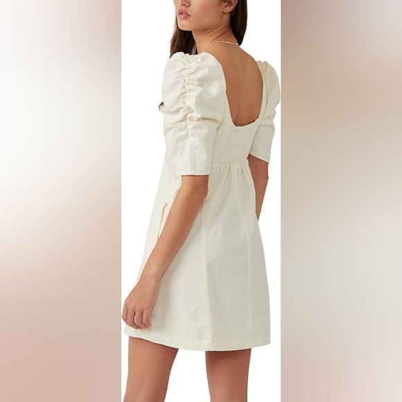 Free People Cheyenne Denim Mini Dress in Ivory Size Small - Picture 6 of 14